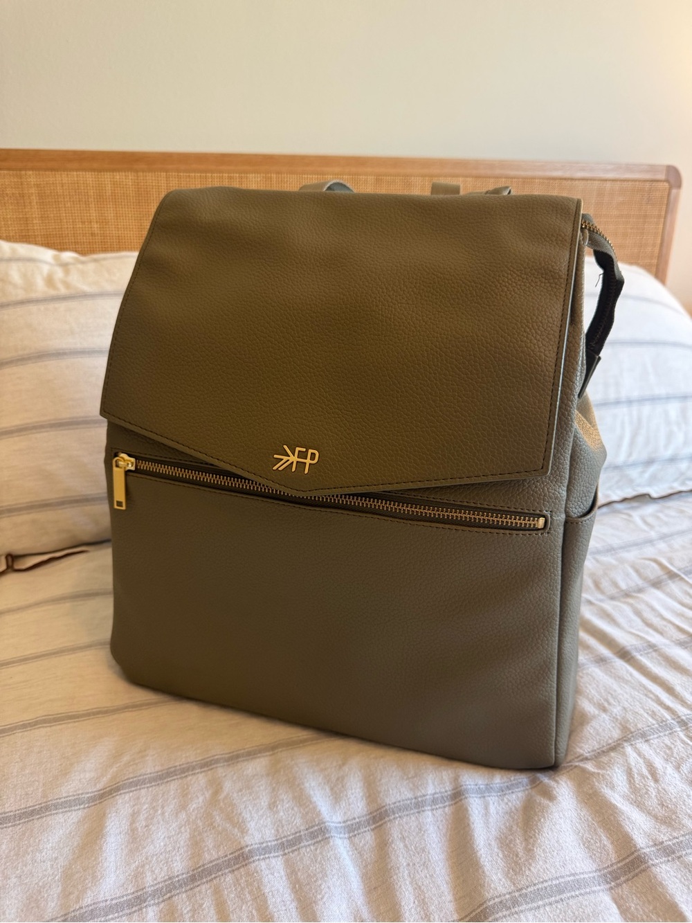 Freshly Picked Sage Classic Diaper Bag with Gold Hardware, vegan leather
